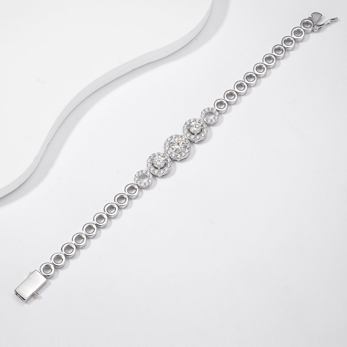 S925 Argent Sterling D Couleur VVS1 Moissanite Halo Bracelet 15&18cm Chaîne d'enclenchement