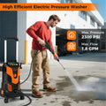 Orange Black 2300 PSI Lave-pression électrique avec 4 buses de connexion rapide et bouteille de savon