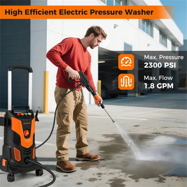 Orange Black 2300 PSI Lave-pression électrique avec 4 buses de connexion rapide et bouteille de savon