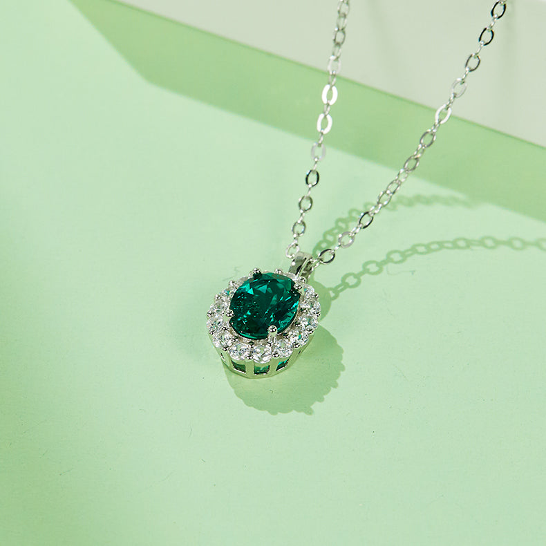 S925 Argent 2,9g 1ct Lab-Created Emerald Halo Collier