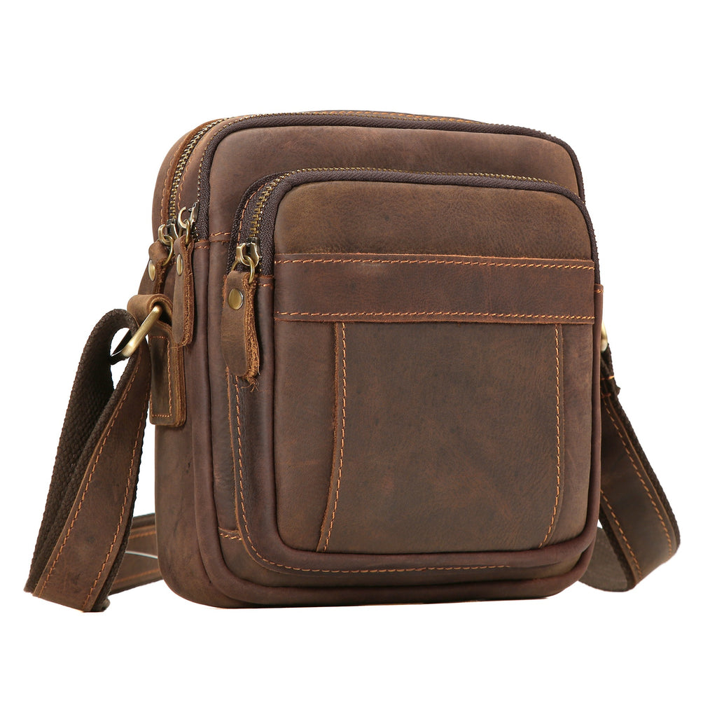 Epaule véritable en cuirCrossbody High-End Cowhide Homme Cowhide Retro Sac carré Casual