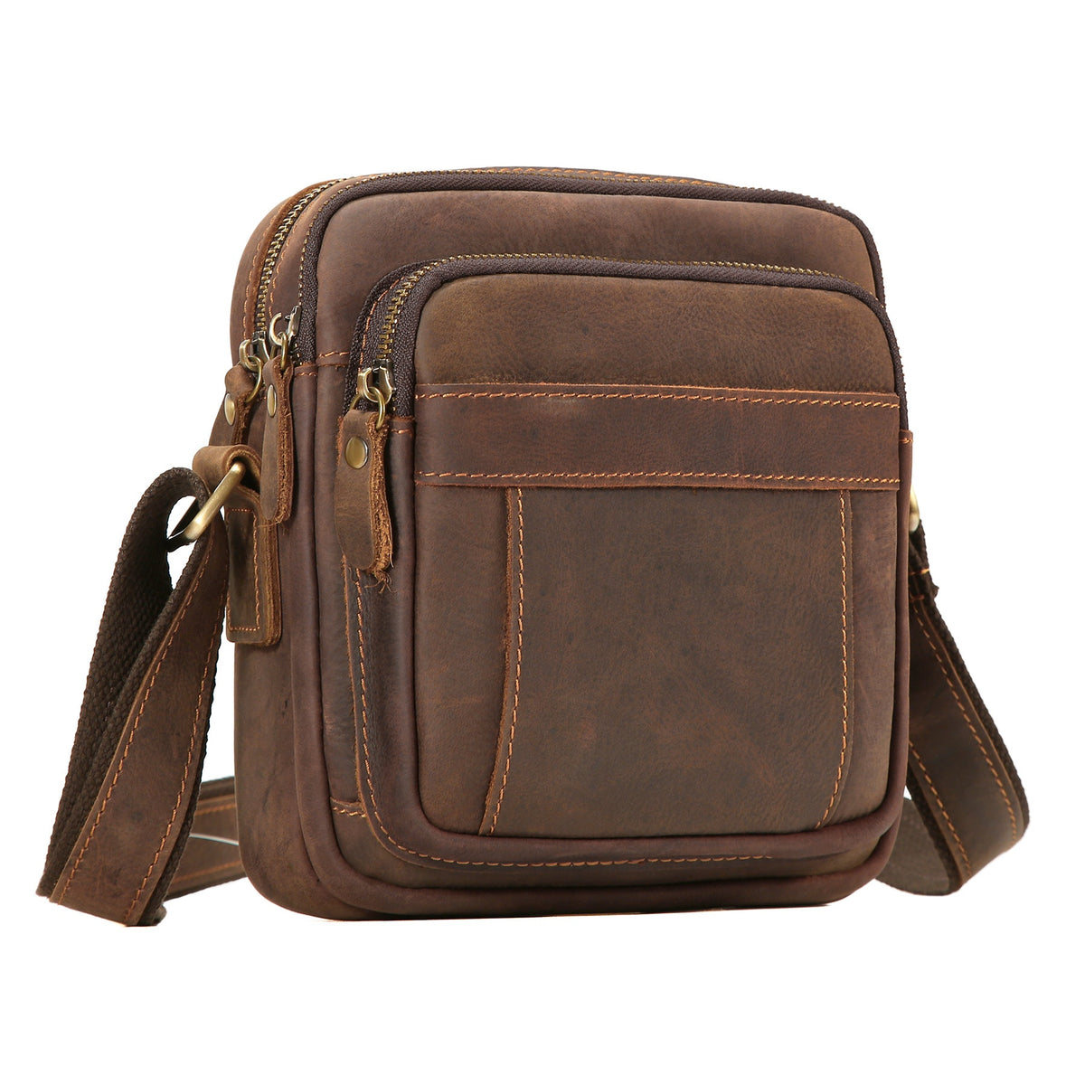 Epaule véritable en cuirCrossbody High-End Cowhide Homme Cowhide Retro Sac carré Casual