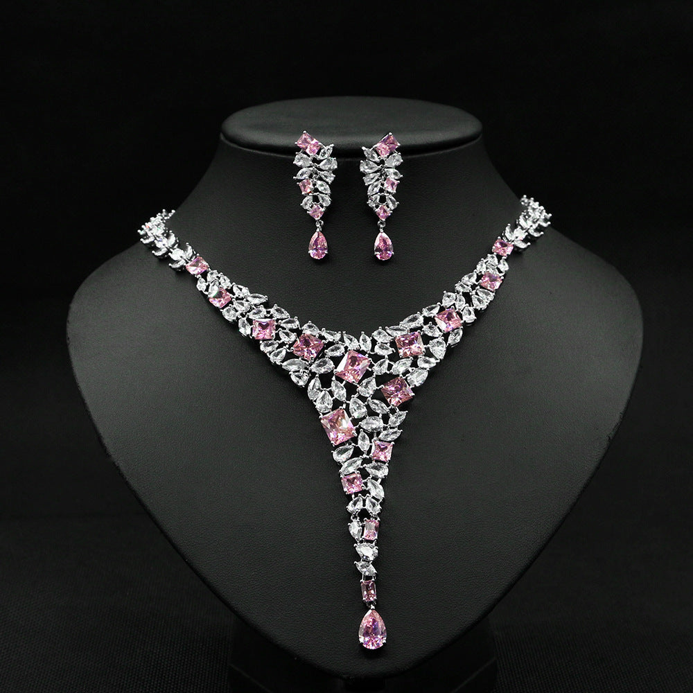 Colorful Zircon Collier Ensemble Robe de mariée Boucle d'oreille Accessoires