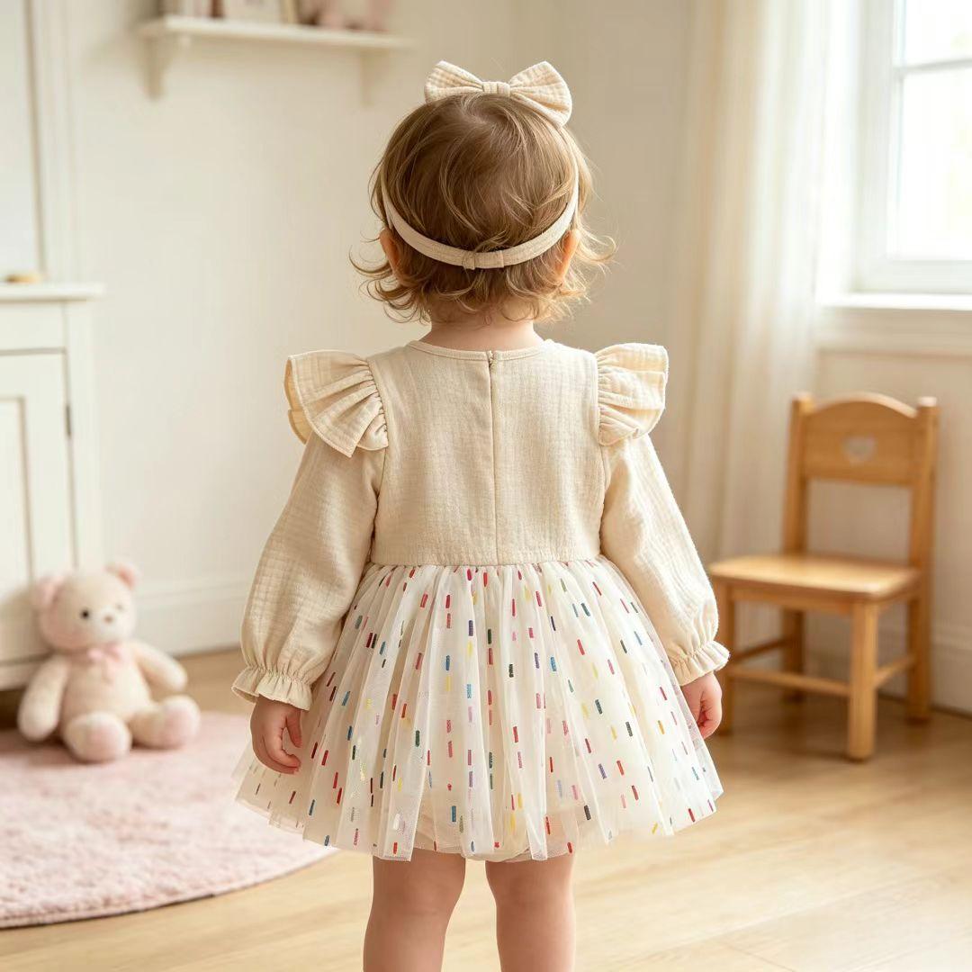Mesh style anniversaire Pure coton col carré Dentelle Robe Puffy
