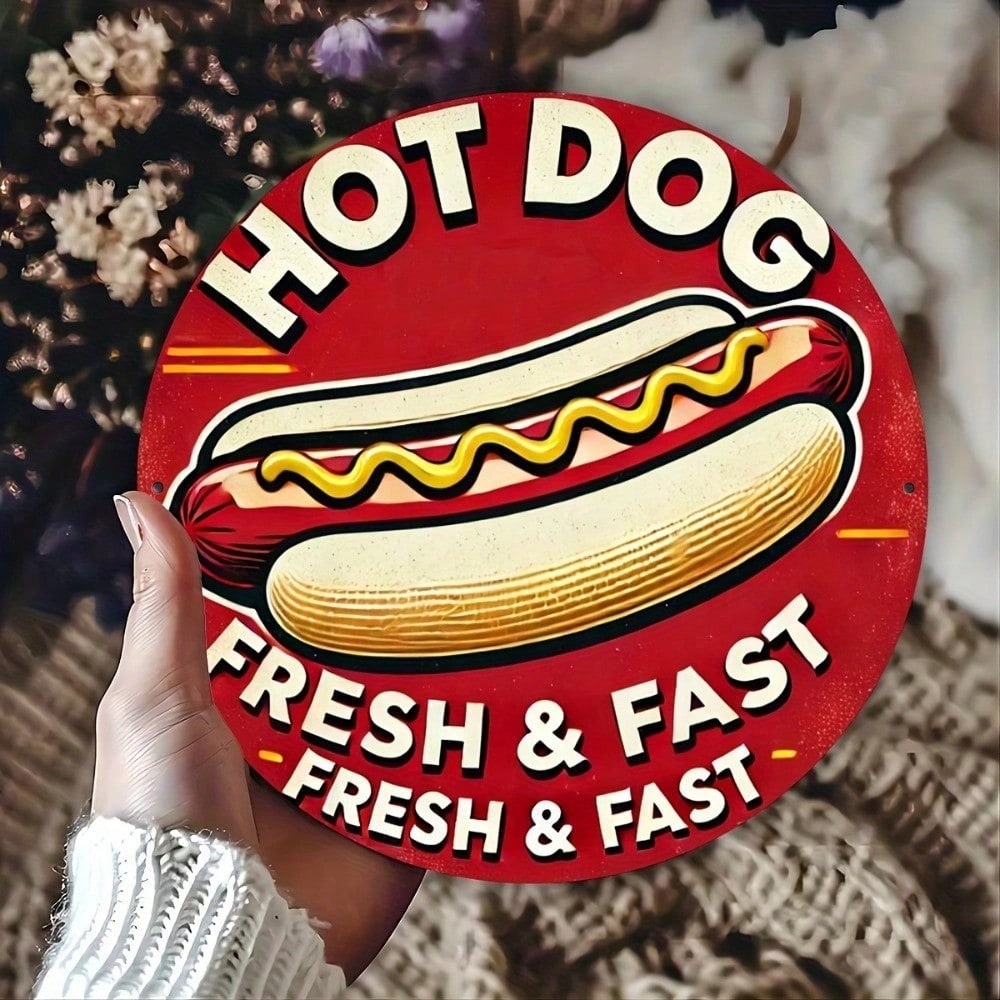 Vintage Dog Round Metal Sign 8x8in Retro Bar Cafe Wall Decor