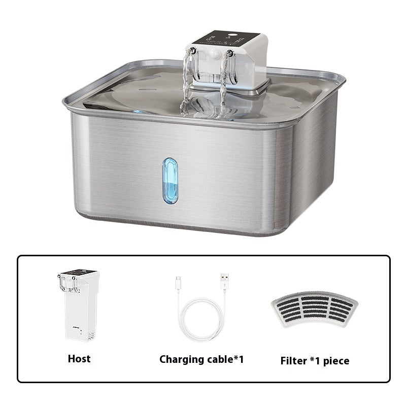 Fontaine d'eau de chat sans fil en acier inoxydable rechargeable