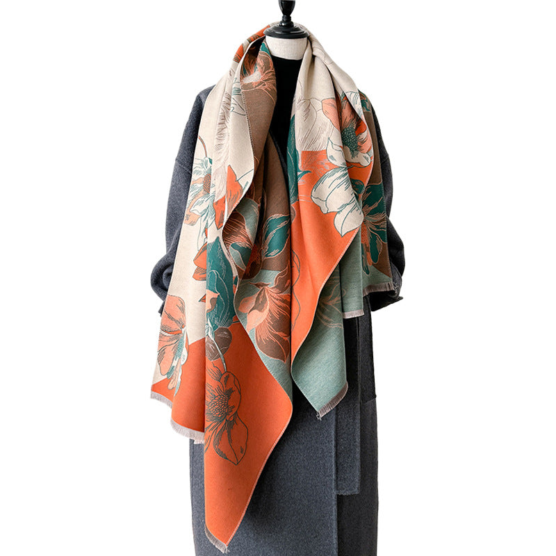 Paysage de style chinois et écharpe au look cachemire floral