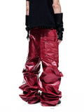 Rouge Plaqué en métal liquide Tridimensionnel sur mesure Rivet-détails Pantalon de bois de bois