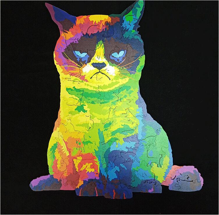Irrégulier Chat arc-en-ciel Inconfortable Chat bois Puzzle Conseil Jouet de développement de l'intelligence
