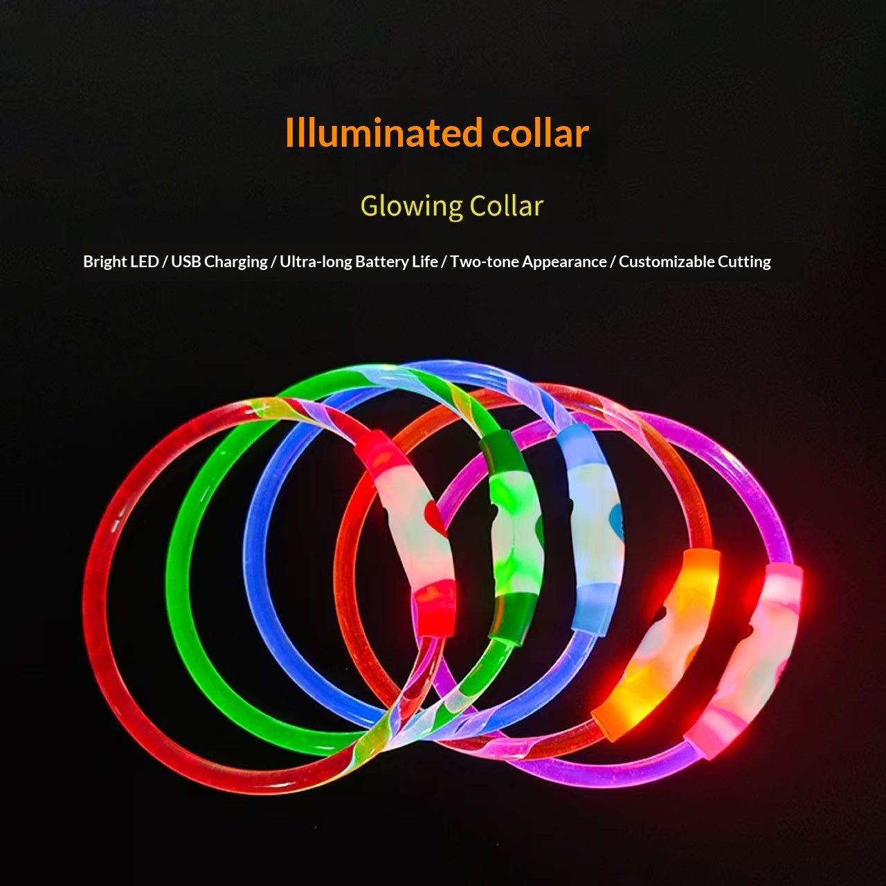 Fermoir de fibre optique haute transparence Émettant la lumière Collier LED rechargeable