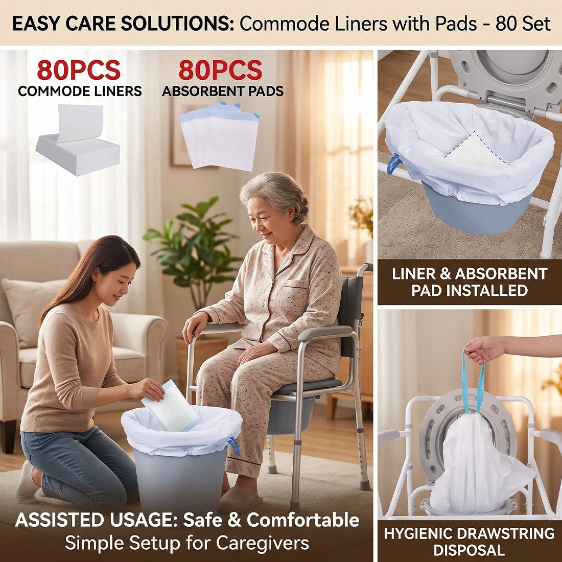 Pack de 160 liners Commode avec tampon absorbant Sacs jetables sans odorat Universal
