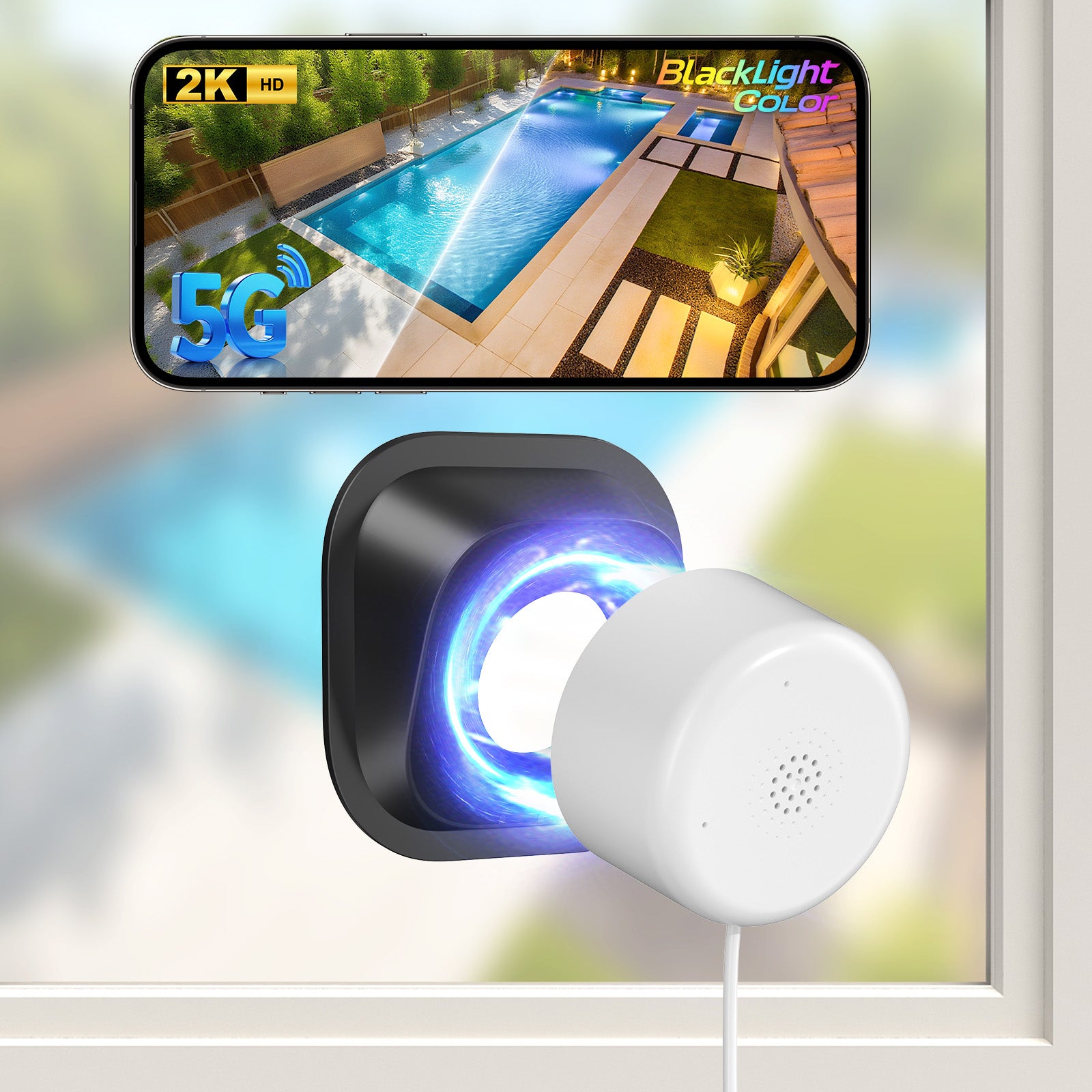 Caméra de fenêtre 3MP WiFi Intérieur Maison Sécurité Détection de mouvement Caméra audio à deux voies