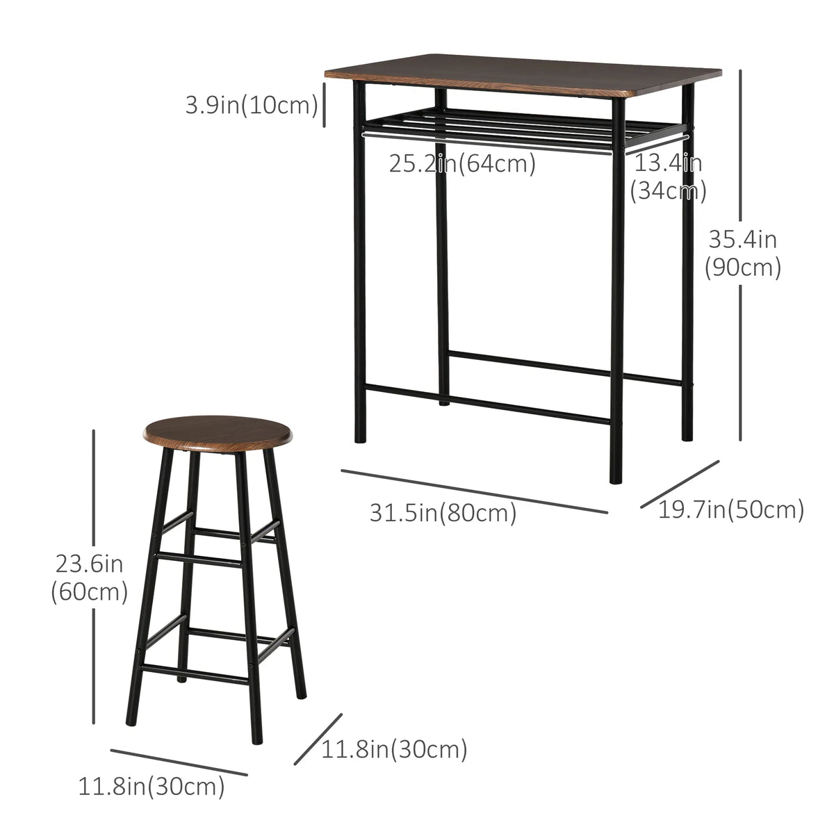 Table à barres de comptoir de 3 pièces avec 1 table