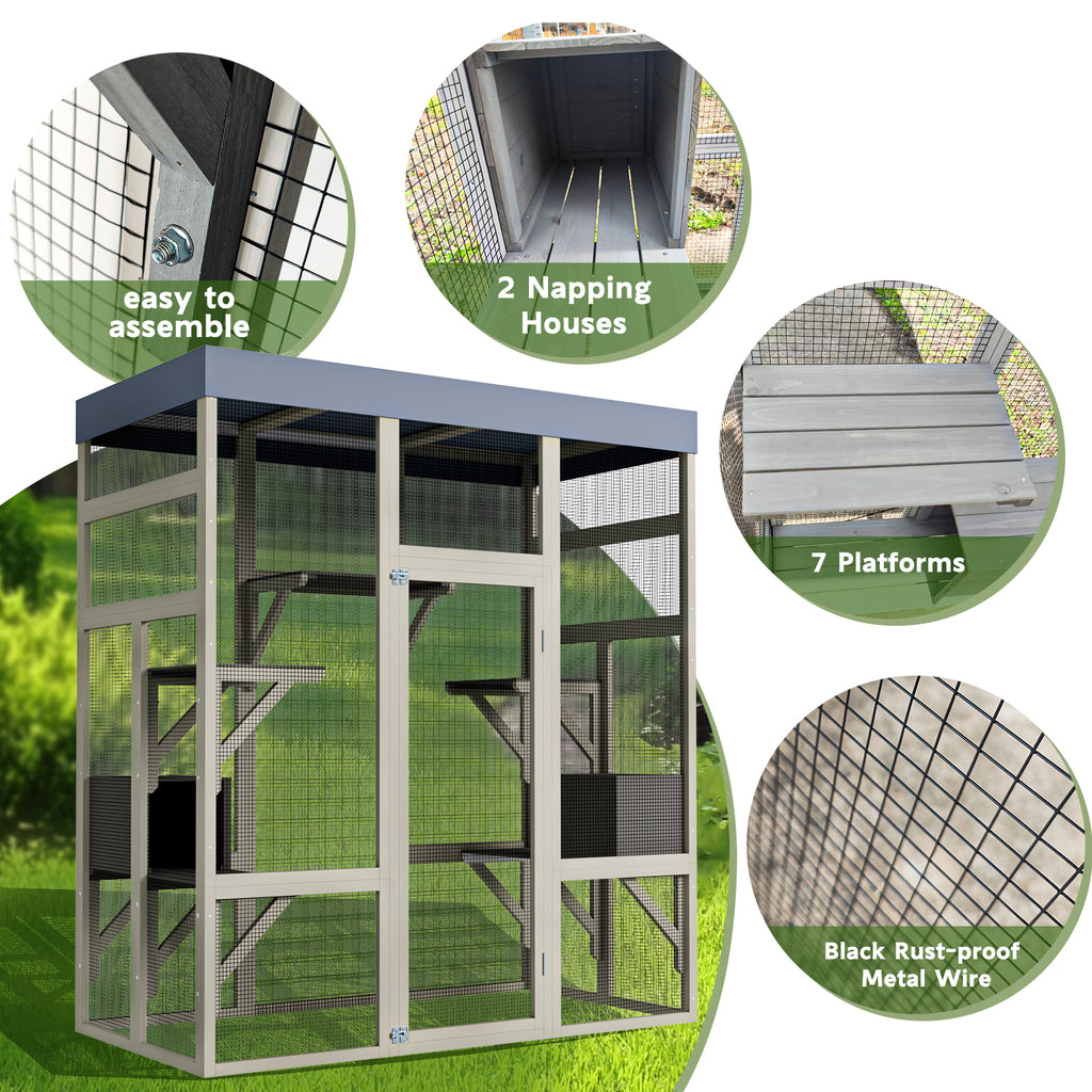 Catio en bois gris avec couvercle imperméable