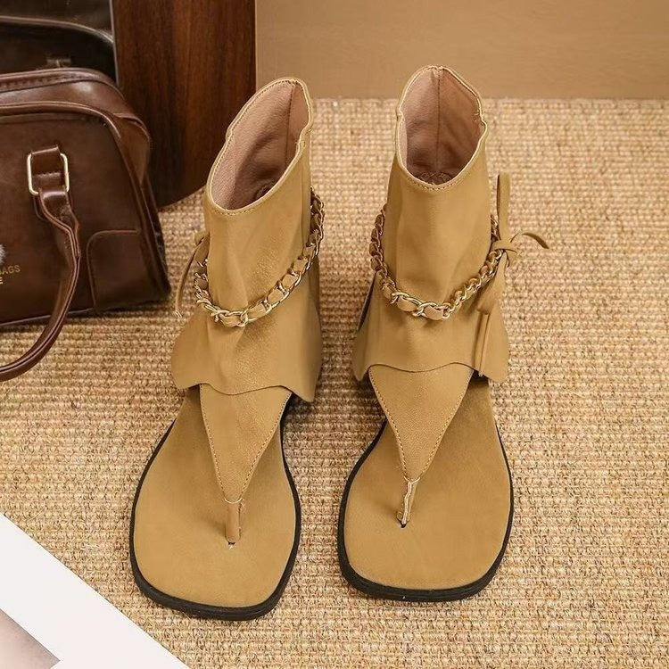 Femmes Y2K Gold Chain Decor String Toe Bottes de sandale de cheville