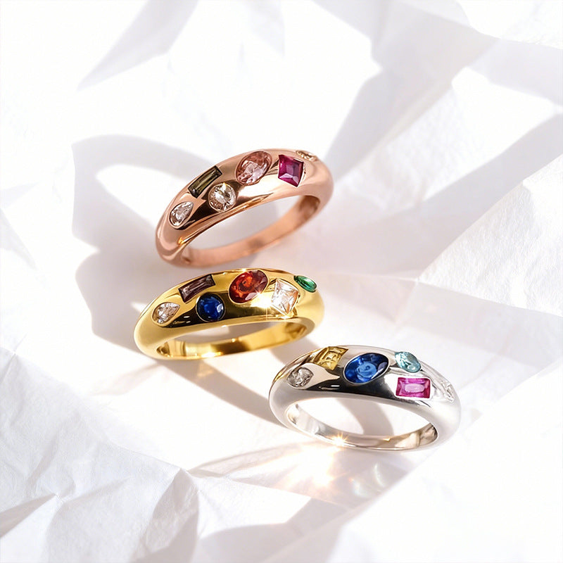 Couleur Blocked Birthstone Light Luxury High-end Anneau