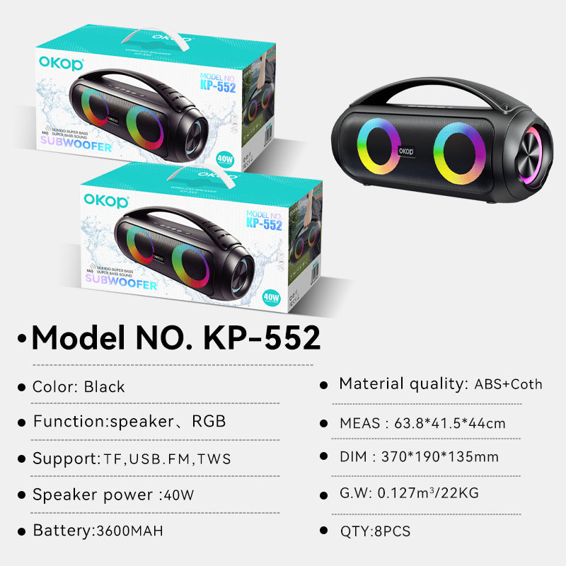 Haut-parleur Bluetooth KP-552 avec poignée portable 40W Subwoofer extérieur haute puissance parfait pour