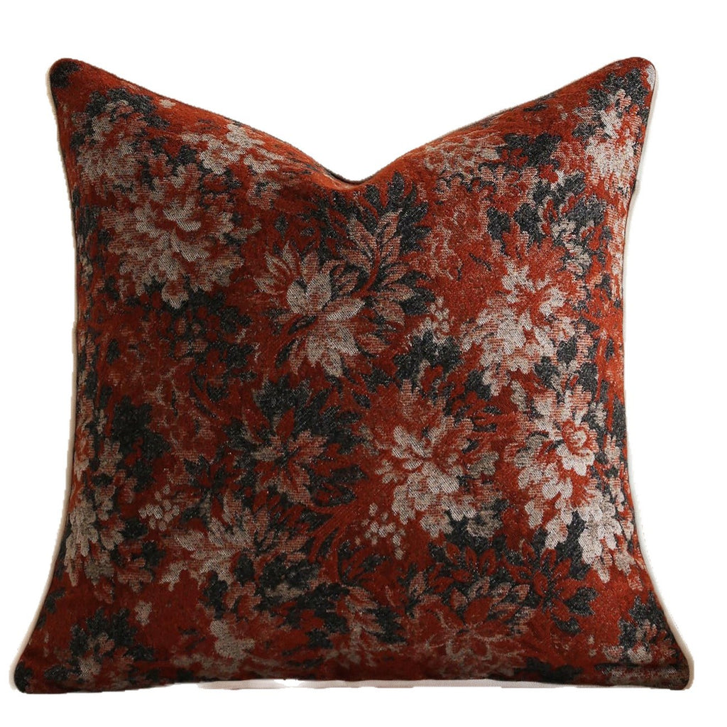 Vieille case d'oreiller en jacquard teinte de fil de couleur florale Chenille