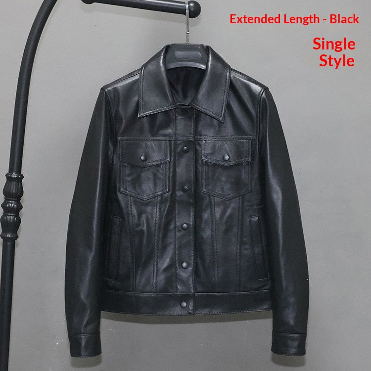 Veste en cuir pour femmes en cuir mince et court
