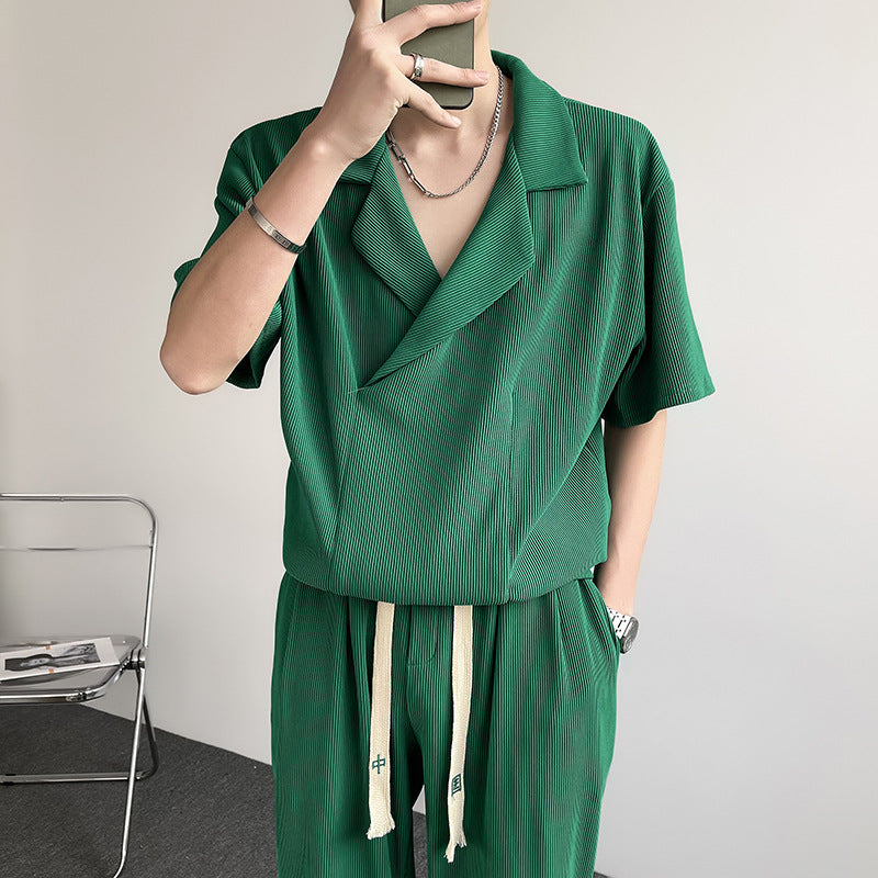 Chemise en soie de glace mince d'été Outfit Hommes Sports de loisirs Ensemble deux pièces