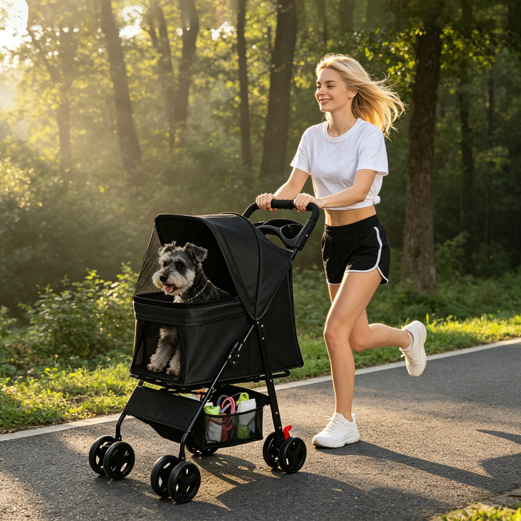Poussette pliable pour petits chiens et chats de moins de 28 lb avec plateau multifonctionnel