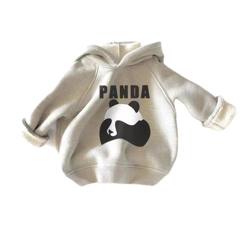 Caricature Panda Plus Velvet Manches longues à capuches parent-enfant