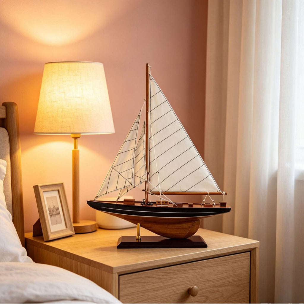 Modèle de voilier en bois massif pour décor maison