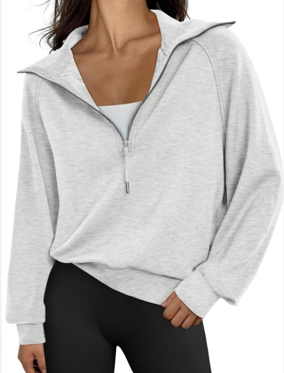 Sweat-shirt à manches courtes demi-zip pour femmes