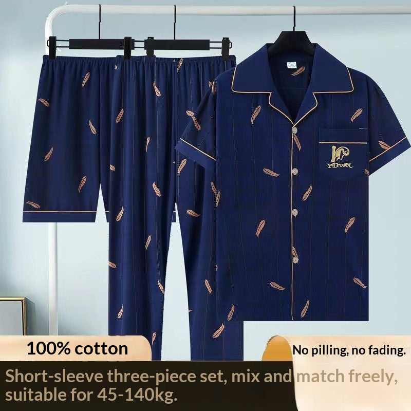 Men's pure cotton three-piece pajama set