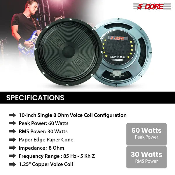 5 Core 10" Guitar Speaker 60W 8Ohm/16Ohm 25Oz Magnet 1,25" VC Amplificateur de cabinet