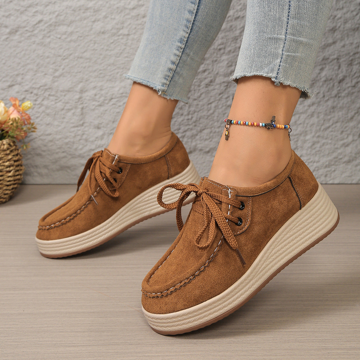 Pompes européennes et américaines à chunky-soled femmes avec des lacets avant Casual Chunky-soled