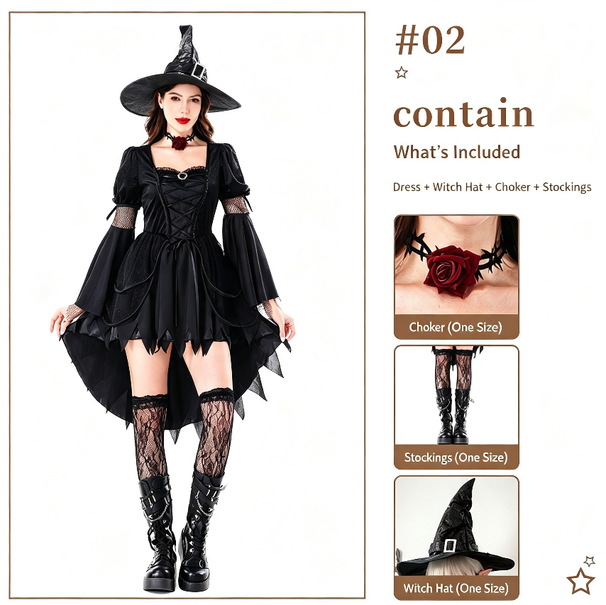 Costume d'Halloween pour sorcières gothiques