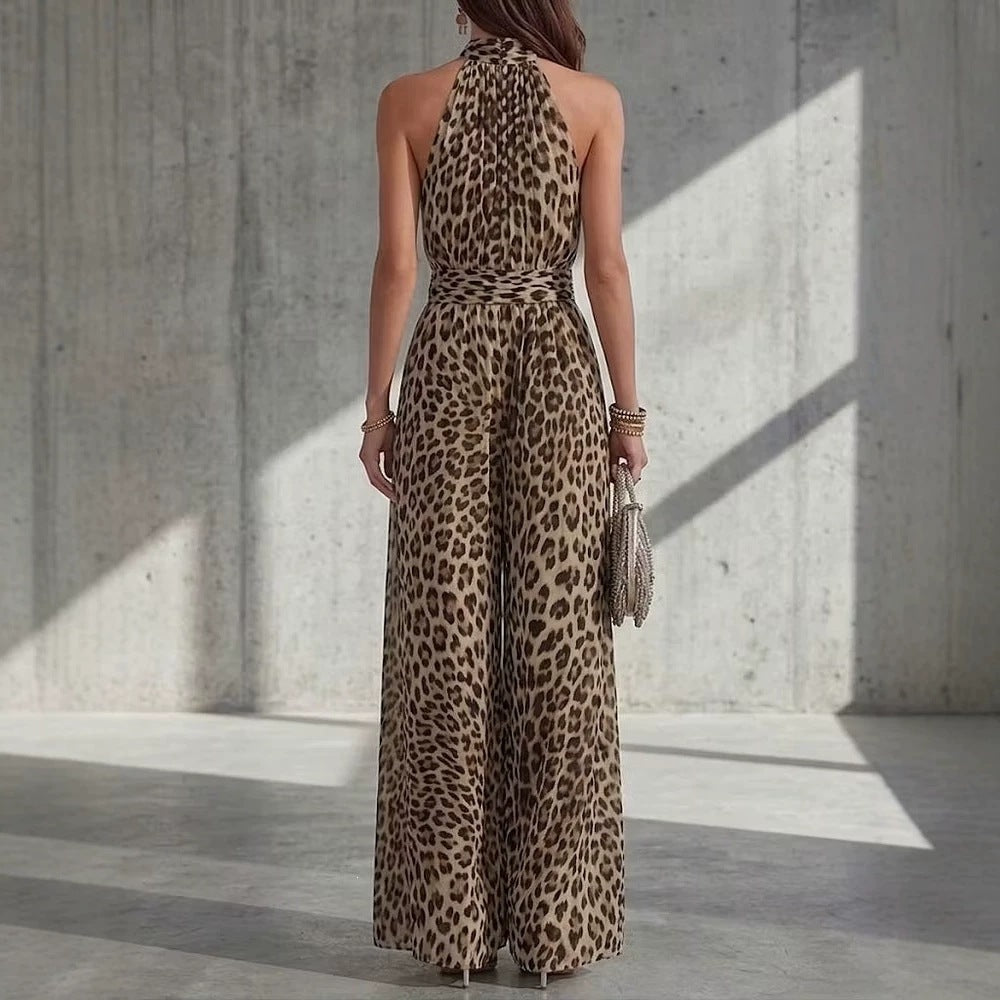 Femmes Casual Leopard-print Coupe longue sans manches col haltère