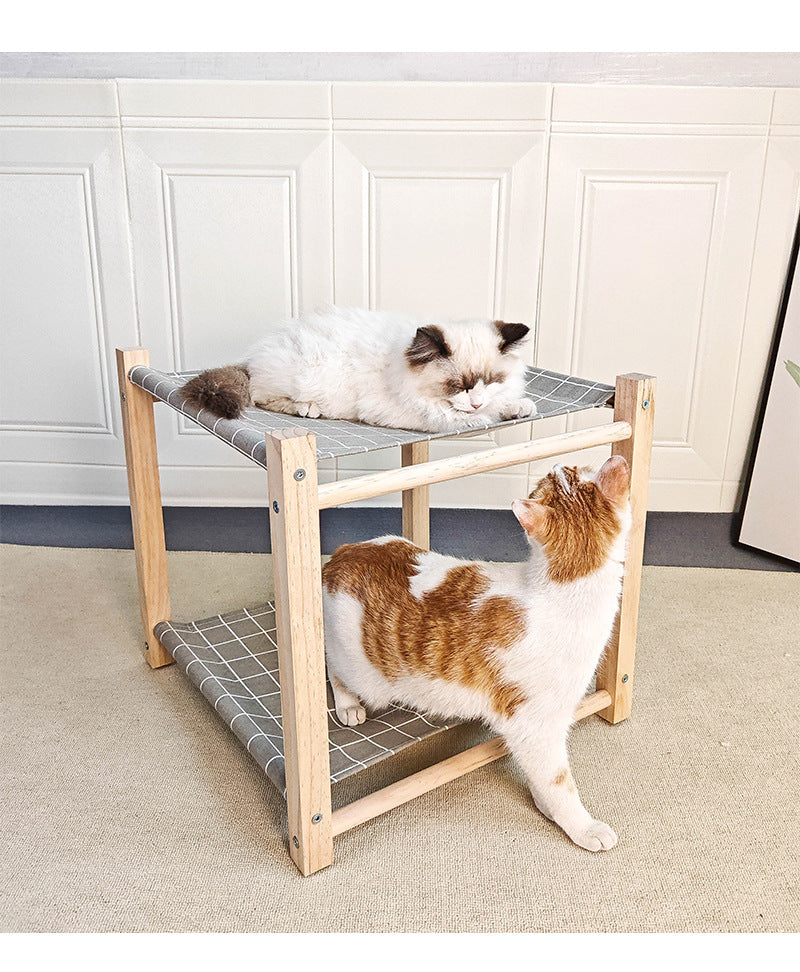 Lit de camp pour animaux de compagnie en bois massif à double couche Hamac de chat supérieur et inférieur Bunk amovible et lavabo