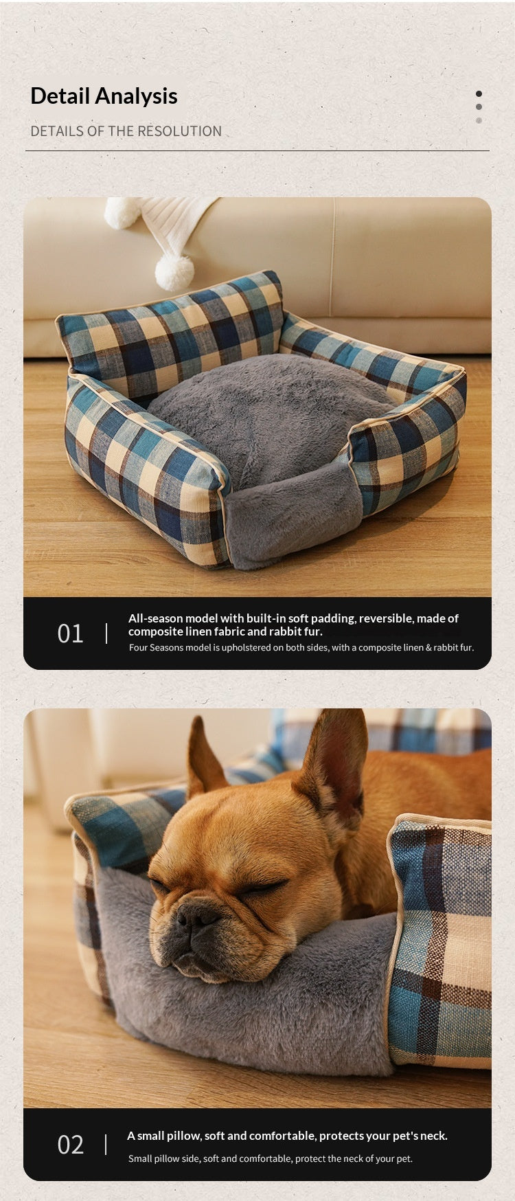 Lit pour animaux de compagnie lavable en toute saison Retro Plaid
