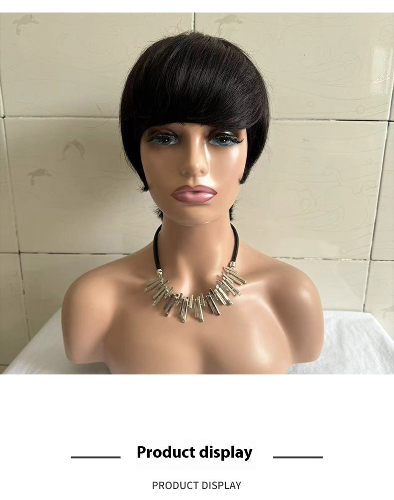 Perruque droite courte femme tête courte couverture cheveux réels humains