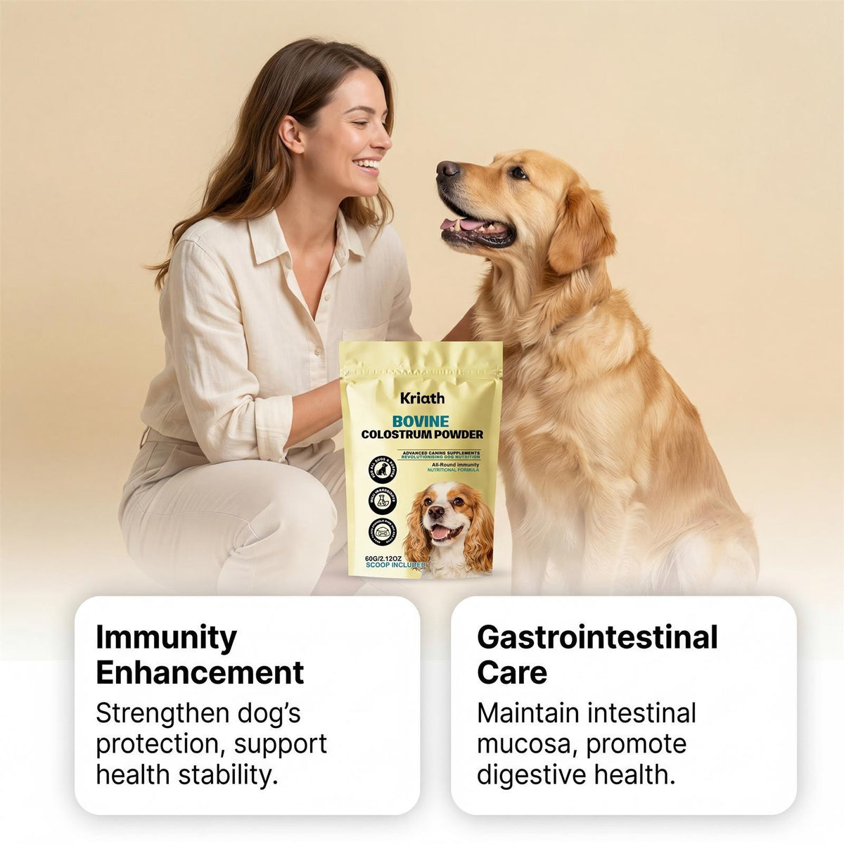 Bovin Colostrum Supplément nutritionnel pour chiens Soins quotidiens pour chiens Suppléments corporels Et