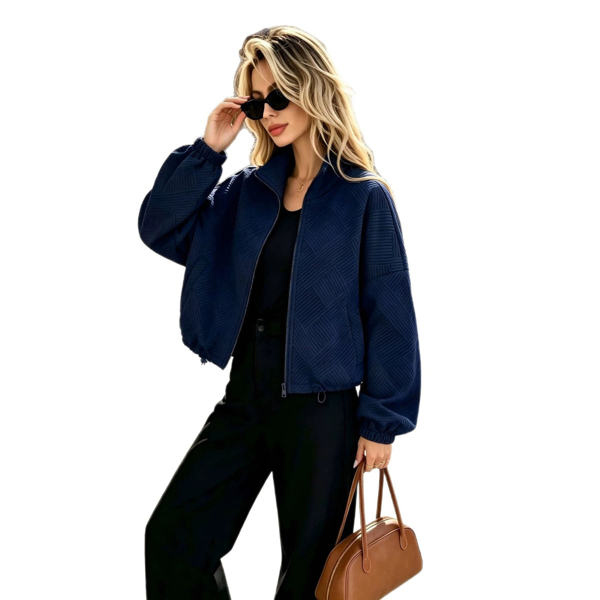 Baseball jacket with a high collar