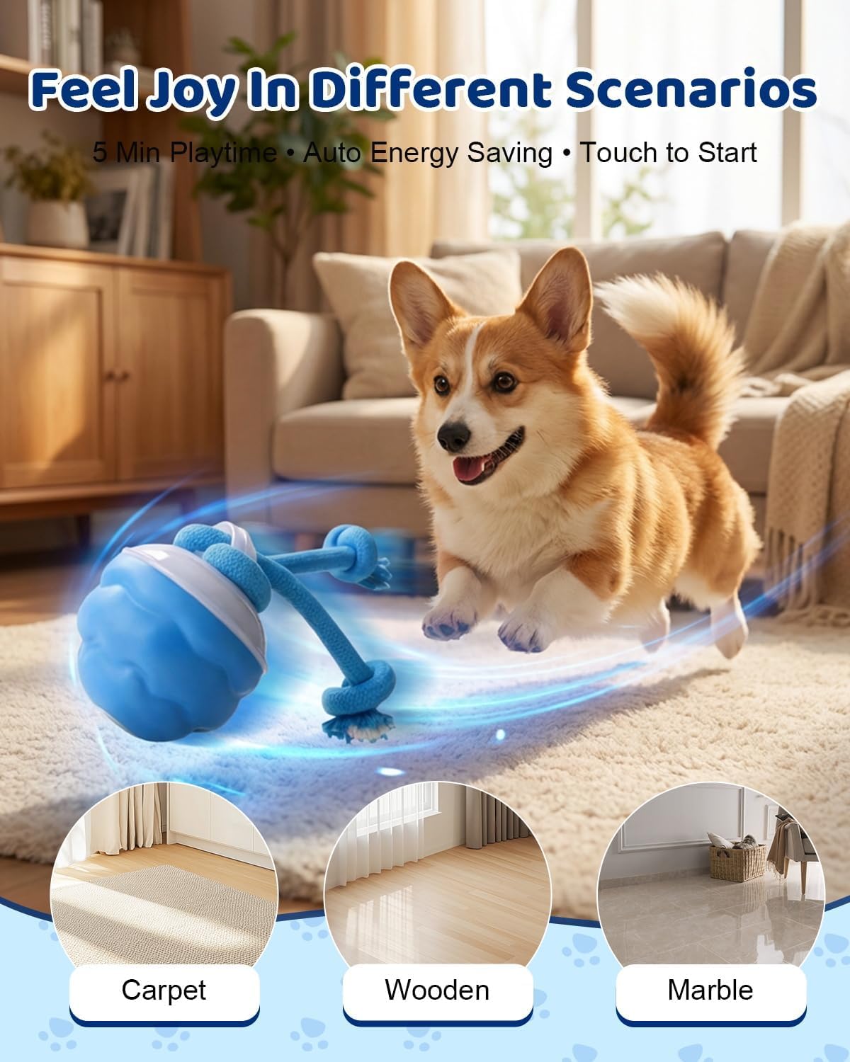 Jouets interactifs pour chiens avec corde -Smart Dog Ball Son de barking intégré