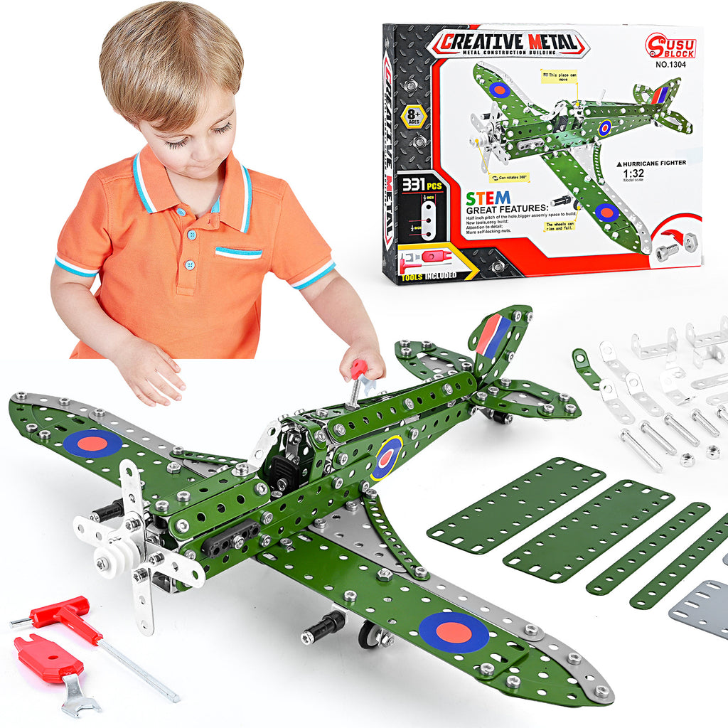 Modèle de bloc de construction d'avion de jeu d'assemblage métallique