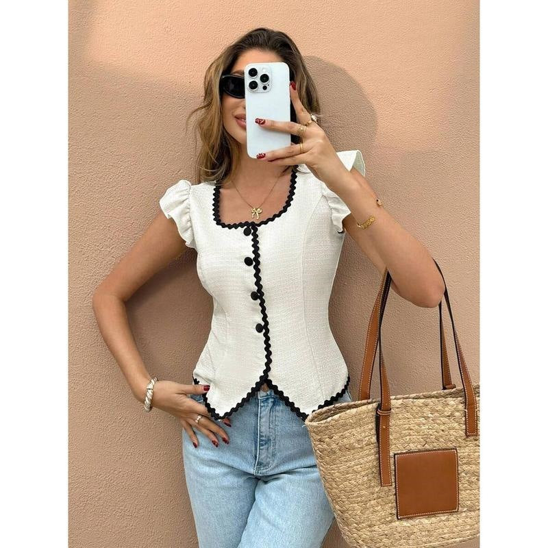 Chemise d'été à manches courtes de style français pour femmes