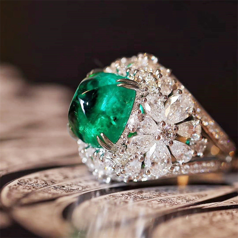 Huajie Amazon Vintage Anneau Classique Grand-mère Vert Zircon Anneau Anniversaire de mariage Celeb