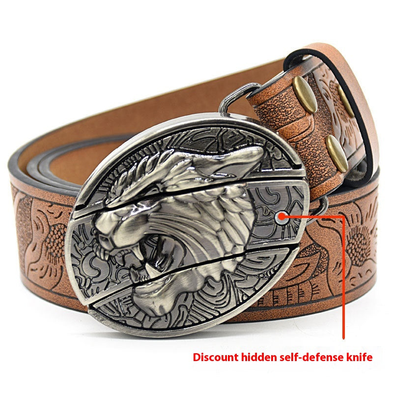 Personnalité Étudiant Trendy Printing Gravure Smooth Buckle Knife Embossing Belt