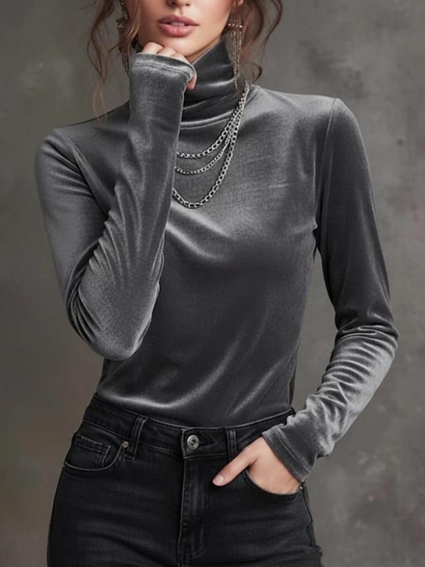 Couleur solide Turtleneck Slim Fit Top Femme