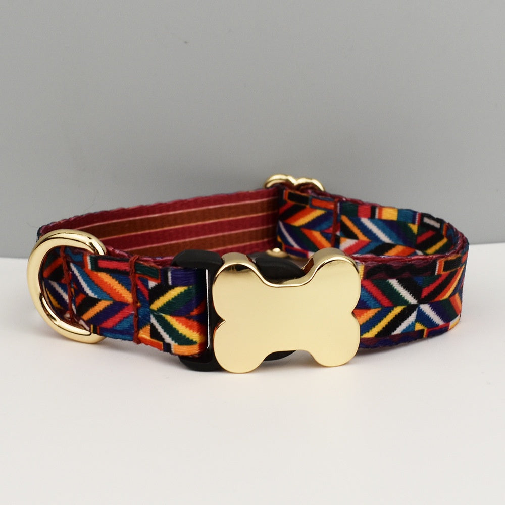 Style ethnique Webbing Bone Buckle imprimé collier pour animaux de compagnie