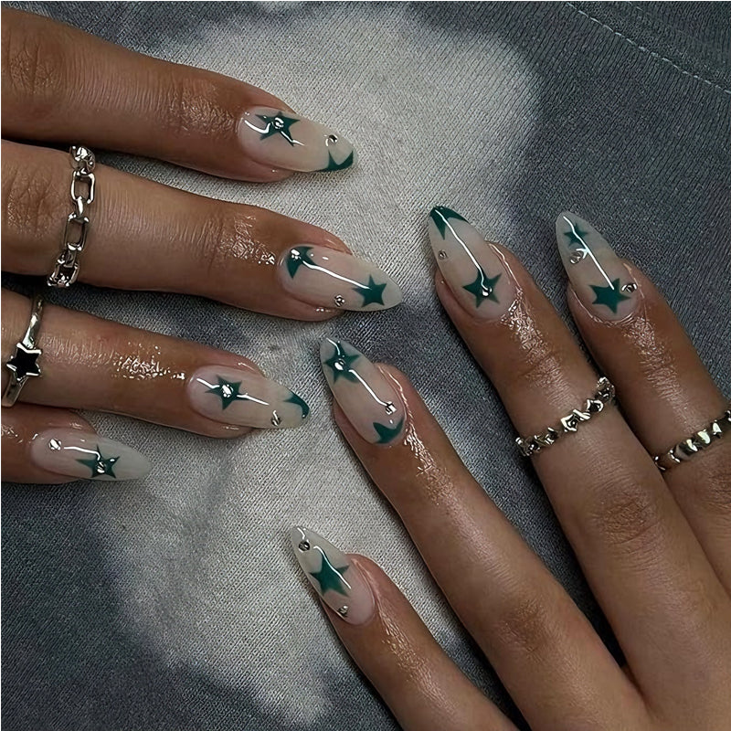 24 PCS Green Star Nail Art