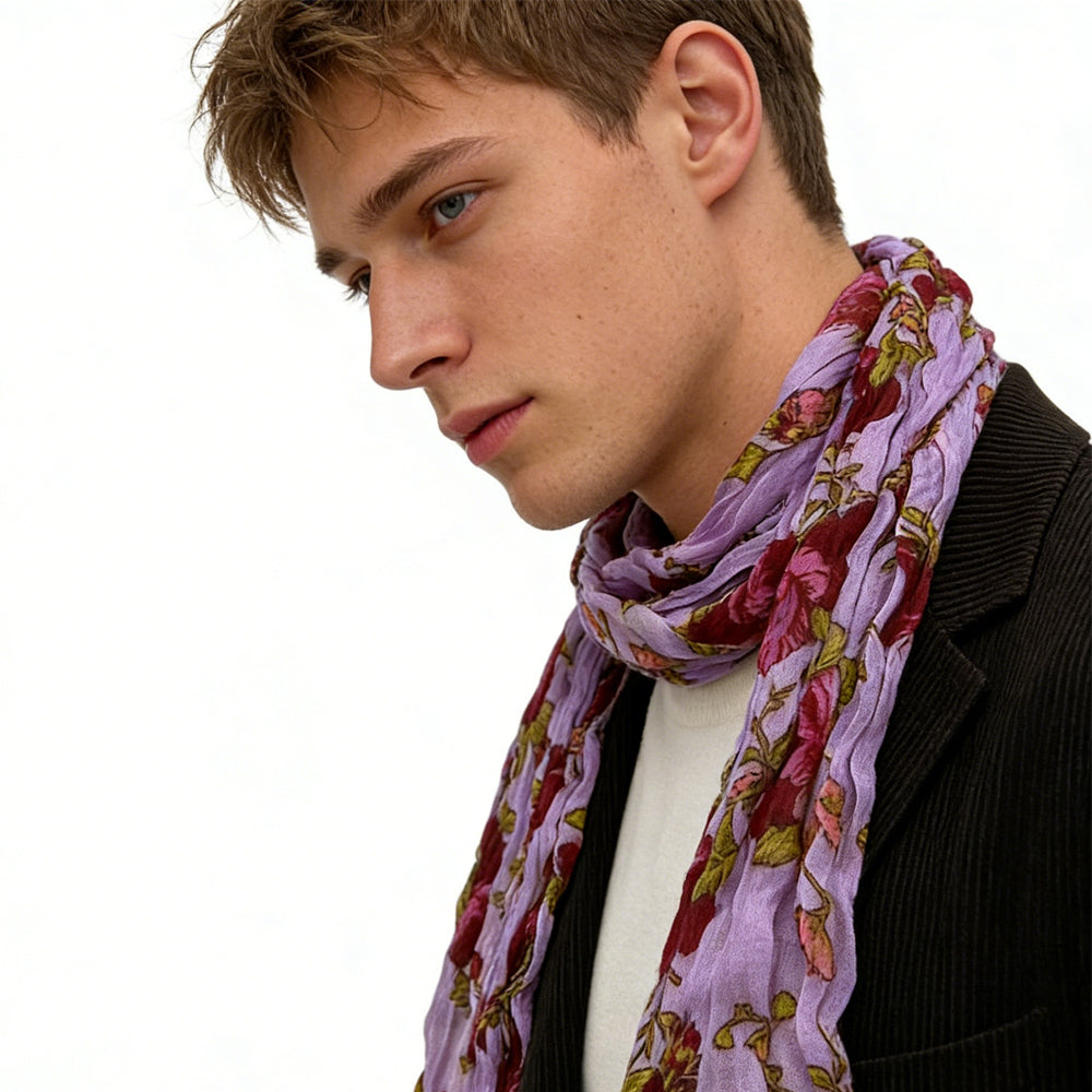 2-piece Magenta Printed Polyester Textured Scarf