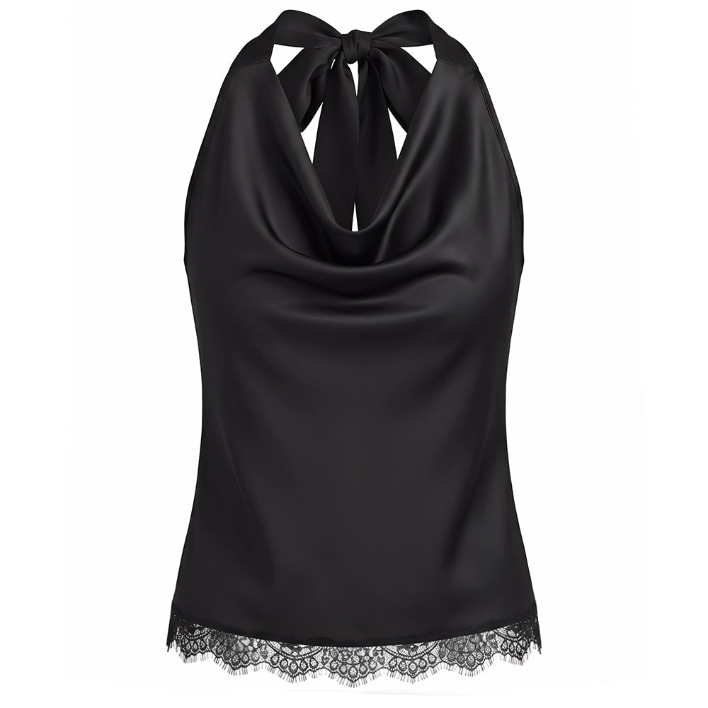 Satin Blouse avec un collier de bateau de style européen Sexy Underlayer