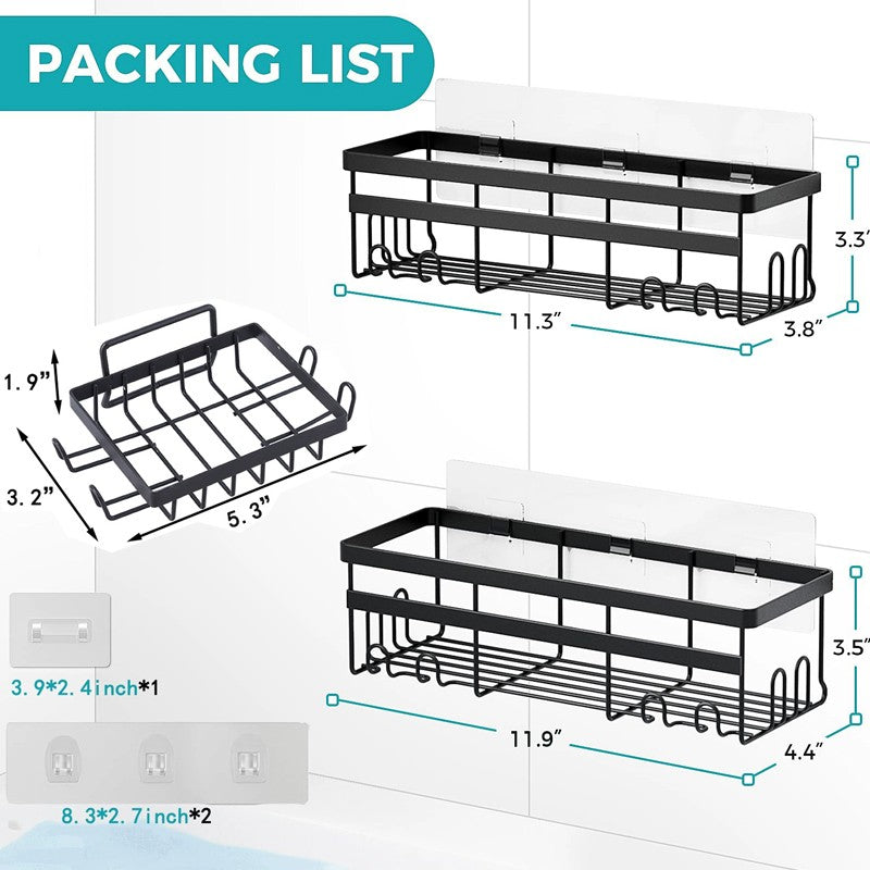 3x Salle de bain auto-adhésive Douche Caddy Étagère Rangement Acier inoxydable noir
