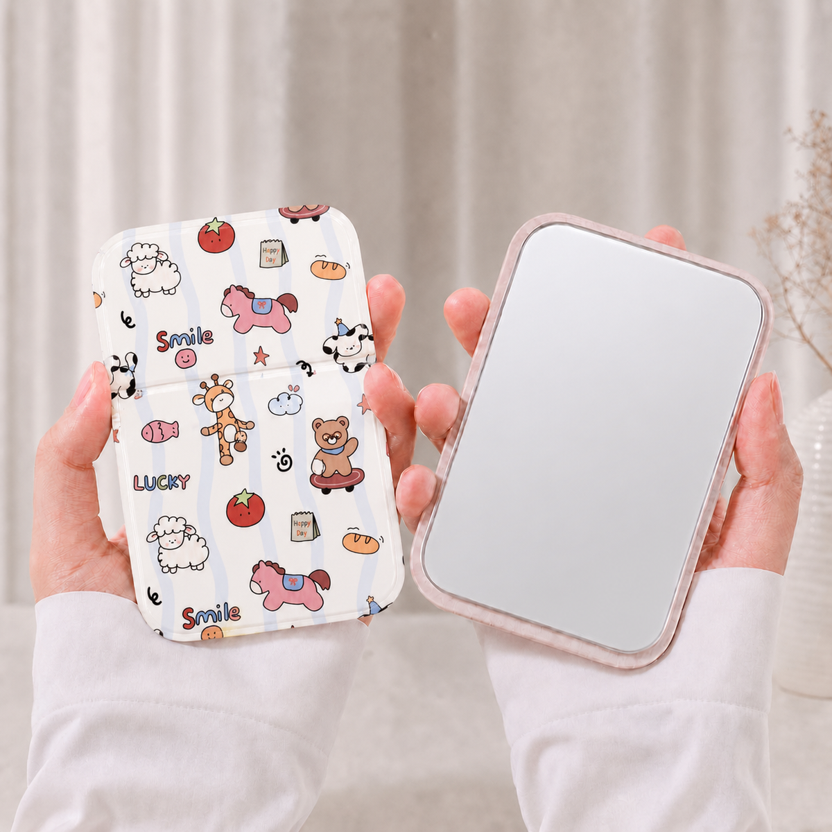 Mignon dessin animé animal imprimé pliant miroir compact